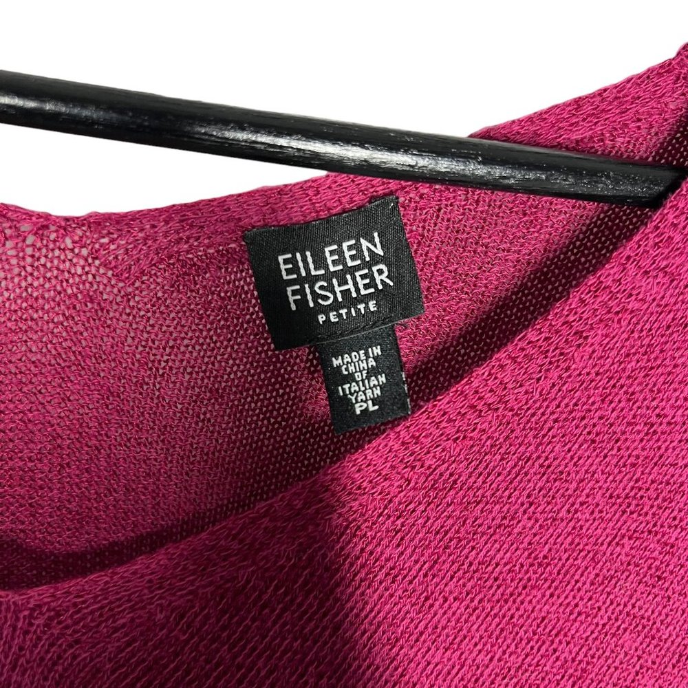 Eileen Fisher Red Purple Long Sleeve Linen Blend V Neck Knit Top Petite Large - Picture 3 of 7